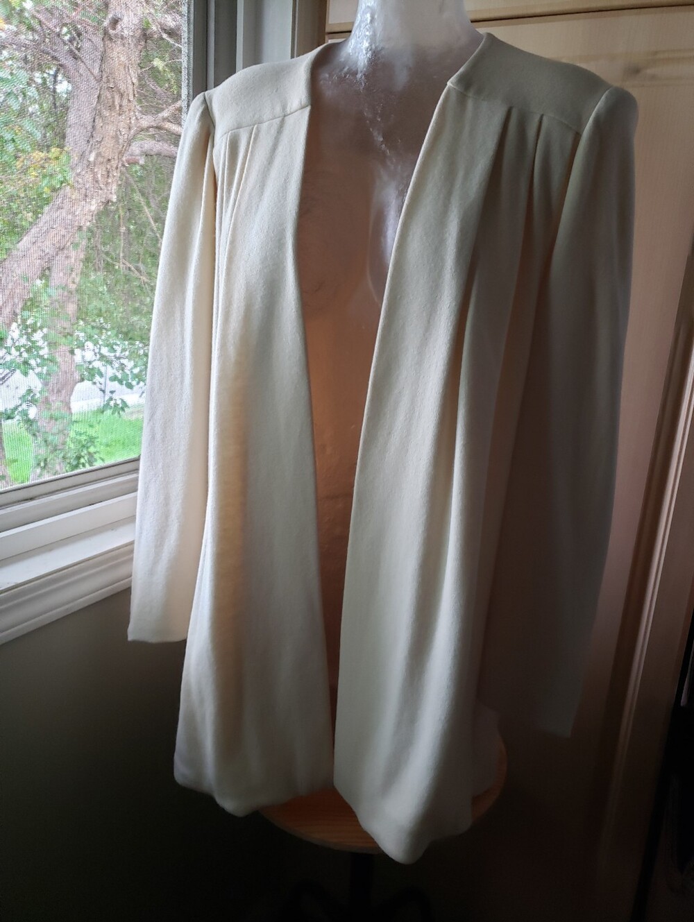 Peggy Jennings 100% Cashmere Cream Knit Open-Front Layer Jacket Made In USA